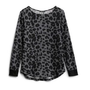 EUC PINK CLOVER Abby Brushed Button Back Knit Top, Leopard, Medium